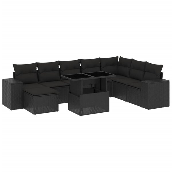 vidaXL Salon de jardin 9 Pièces avec coussins noir résine tressée