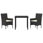 vidaXL Ensemble de salle à manger pour jardin 3 Pièces Noir Poly rotin