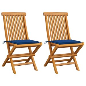 vidaXL Chaises de jardin et coussins bleu royal lot de 2 Bois de teck
