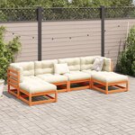 vidaXL Salon de jardin 6 Pièces avec coussins cire marron bois pin massif