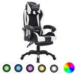 Chaise fauteuil siège pivotante de bureau informatique étude de jeux vidéo avec LED RVB et similicuir blanc 02_0024199