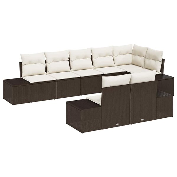 vidaXL Ensemble de canapé de jardin avec coussin 8 Pièces Marron et crème