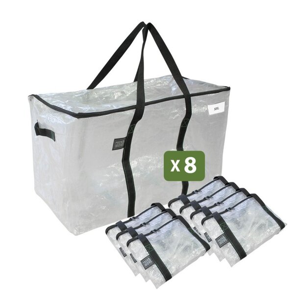 Pack and Move - Lot 8 grands sacs déménagement transparent rangement et transport ultra résistant - Réutilisable - Poignées solides - 100L
