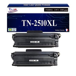 T3AZUR - 2x Toners compatibles avec Brother HL-L2400DW  HL-L2400DWE  HL-L2445DW  HL-L2447DW  HL-L2865DW  TN2510  TN2510XL