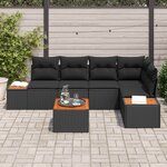 vidaXL Ensemble de canapé de jardin avec coussin 6 Pièces Noir Poly rotin