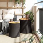 vidaXL Tables d'appoint de jardin 2 Pièces dessus en bois noir poly rotin