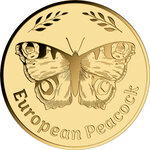 Monnaie EUROPEAN PEACOCK Butterflies 1/1000 Oz Medaille Or (PRÉCOMMANDE)