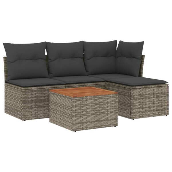 vidaXL Salon de jardin 5 Pièces avec coussins gris résine tressée