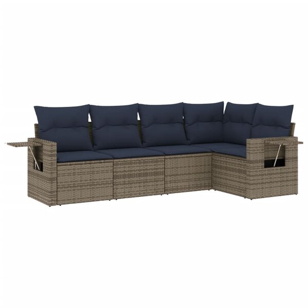 vidaXL Salon de jardin 5 Pièces avec coussins gris résine tressée