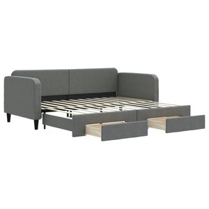 vidaXL Lit de jour avec gigogne et tiroirs gris foncé 90x200 cm tissu