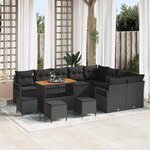 Ensemble de canapés de jardin de 13 pièces avec coussins noir en poly rattan