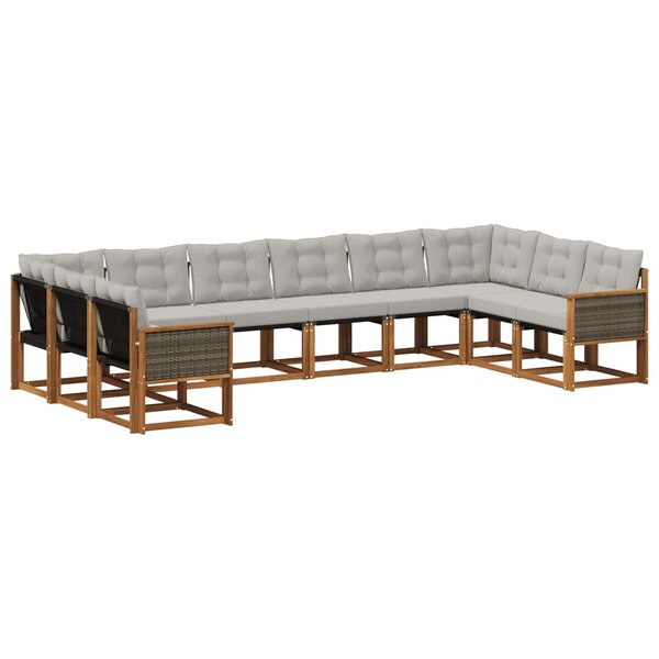 vidaXL Ensemble de canapés d'extérieur 10 pc Naturel et Gris clair