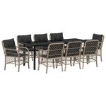 vidaXL Set de jardin de 9 pièces avec coussins gris clair en polyrotin