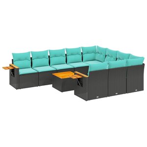 vidaXL Salon de jardin 11 Pièces avec coussins noir résine tressée