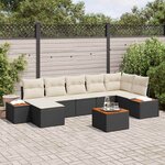 vidaXL Ensemble de canapé de jardin avec coussin 8 Pièces Noir Poly rotin