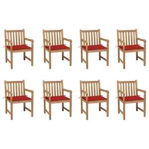 vidaXL Chaises de jardin lot de 8 avec coussins rouge Bois teck massif