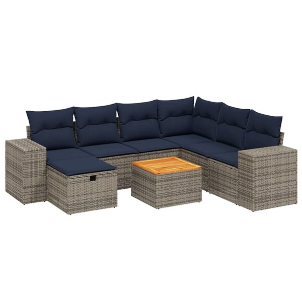 vidaXL Salon de jardin 8 Pièces avec coussins gris résine tressée