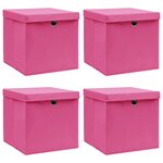 vidaXL Boîtes de rangement avec couvercles 4 Pièces Rose 32x32x32cm Tissu