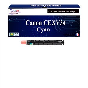T3AZUR - Toner compatible avec Canon IR-C2020 IR-C2025i IR-C2030 IR-C2050 IR-C2058 IR-C2100 IR-C2105 IR-C2220i IR-C2225 IR-C2230 remplace Canon CEXV34 (3783B002) Cyan - 19 000 pages