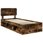 vidaXL Cadre de lit avec tête de lit Chêne fumé 75 x 190 cm Pin massif