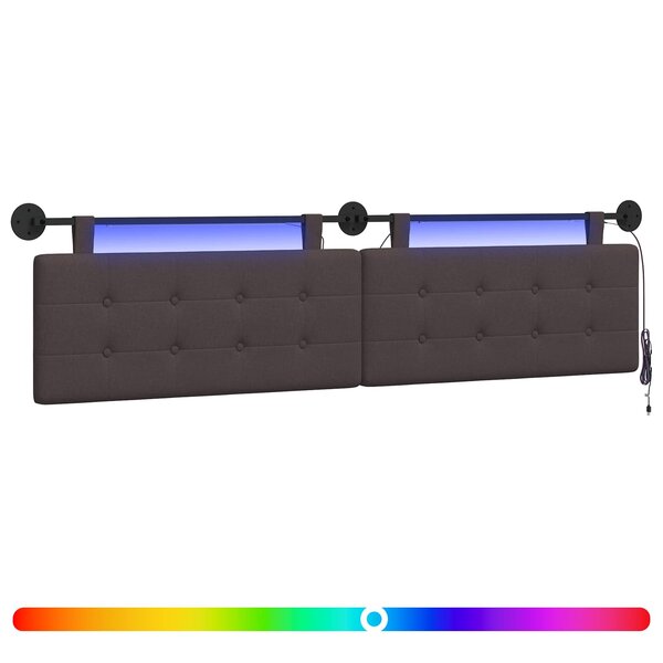 vidaXL Tête de lit suspendue Avec lumière LED Marron foncé Tissu