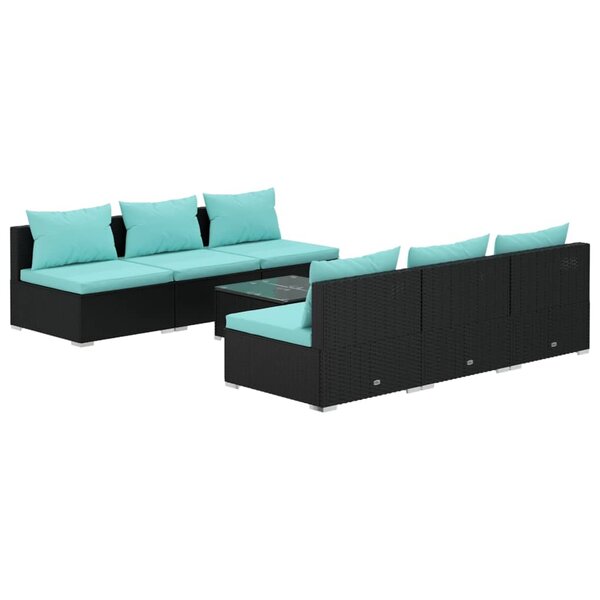 vidaXL Salon de jardin 7 Pièces avec coussins Résine tressée Noir
