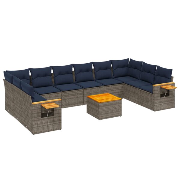 vidaXL Salon de jardin 11 Pièces avec coussins gris résine tressée