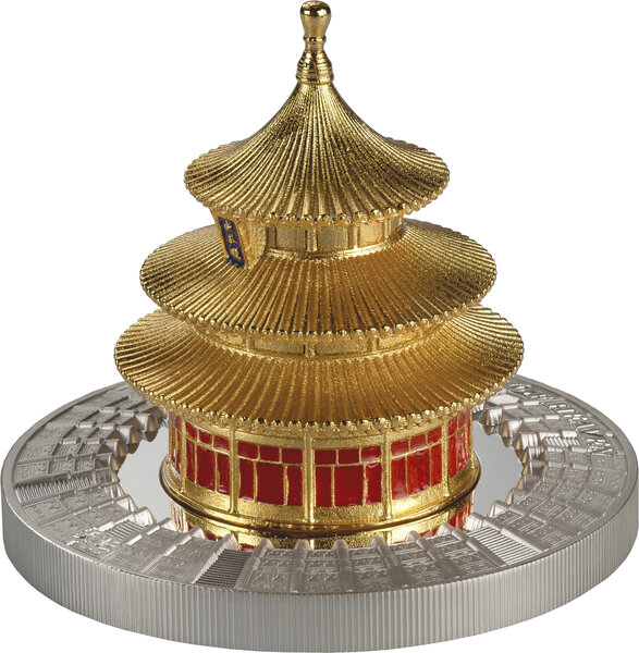 TEMPLE DU Ciel Sculpture 3D Pièce 3 Once Argent 5 Dollars Samoa 2025