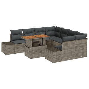 vidaXL Ensemble de canapés de jardin 9 pièces avec coussins en poly rotin gris