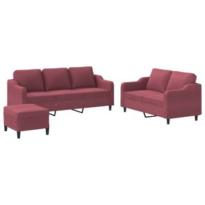 vidaXL Ensemble de canapés 3 Pièces avec coussins Rouge bordeaux Tissu