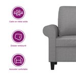 vidaXL Canapé à 2 places Gris clair 120 cm Tissu