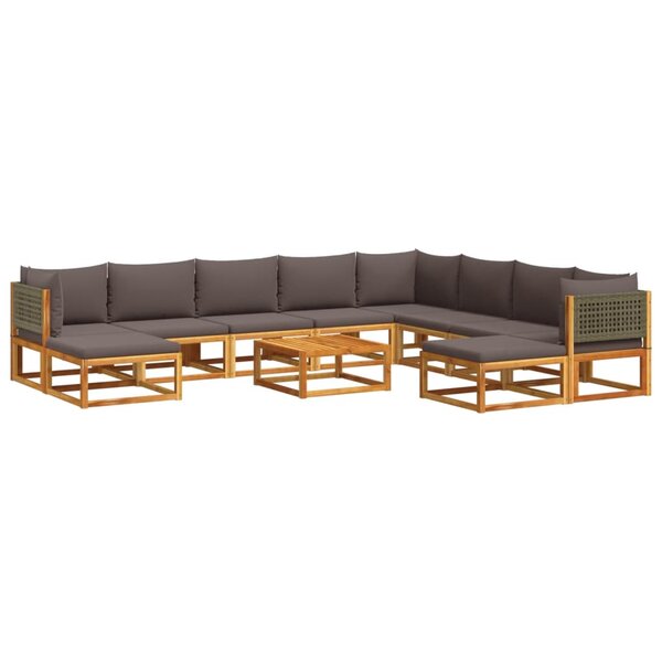 vidaXL Salon de jardin avec coussins 11 Pièces bois massif d'acacia