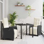 vidaXL Ensemble de salle à manger pour jardin 3 Pièces Noir polyrotin