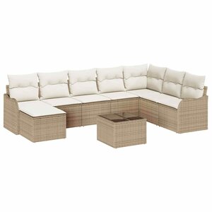 vidaXL Ensemble de canapé de jardin 9 Pièces Beige et blanc Poly rotin