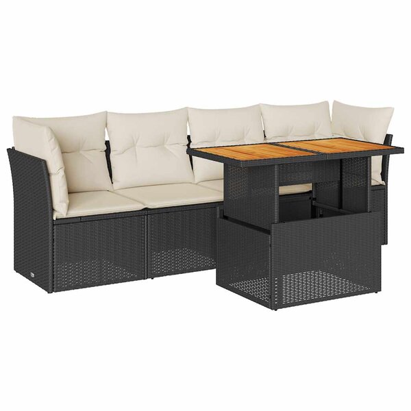 vidaXL Salon de jardin 5 Pièces avec coussins noir résine tressée