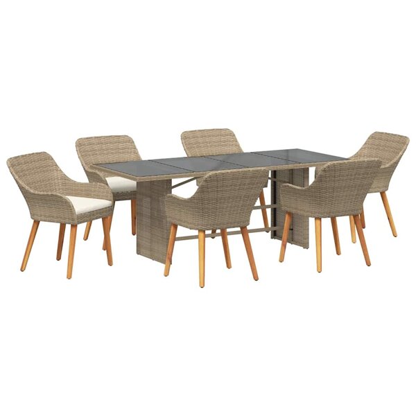 vidaXL Ensemble de salle à manger pour jardin 7 pc Beige polyrotin