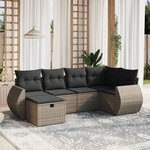 vidaXL Salon de jardin 6 Pièces avec coussins gris résine tressée