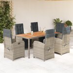 vidaXL Ensemble à manger de jardin et coussins 7 Pièces gris rotin