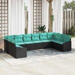 vidaXL Ensemble de Canapés avec coussin 10 Pièces Noir polyrotin