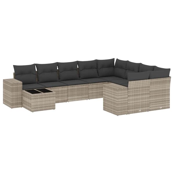 vidaXL Salon de jardin avec coussins 10 Pièces gris clair résine tressée