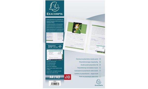 Sachet de 10 chemises double poche polypropylène souple 20x100e - A4xA3 x 2 EXACOMPTA