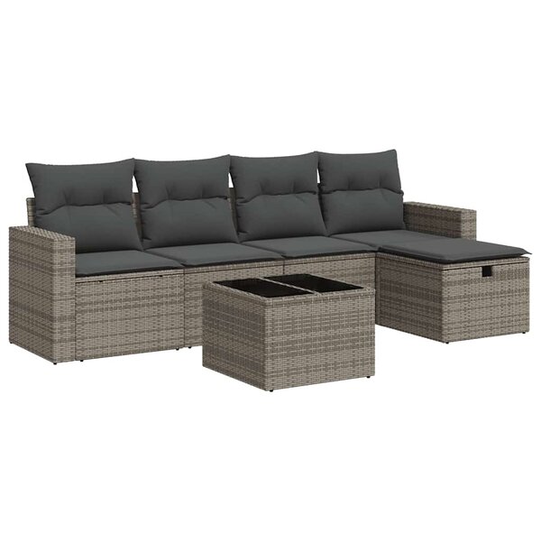vidaXL Salon de jardin 6 Pièces avec coussins gris résine tressée