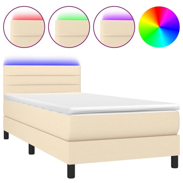 vidaXL Sommier à lattes de lit avec matelas LED Crème 80x200 cm Tissu