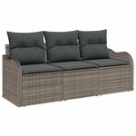 vidaXL Ensemble de canapé de jardin avec coussin 3 Pièces Gris Poly rotin