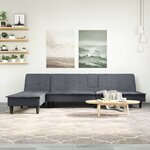 vidaXL Canapé-lit en forme de L gris 255x140x70 cm velours