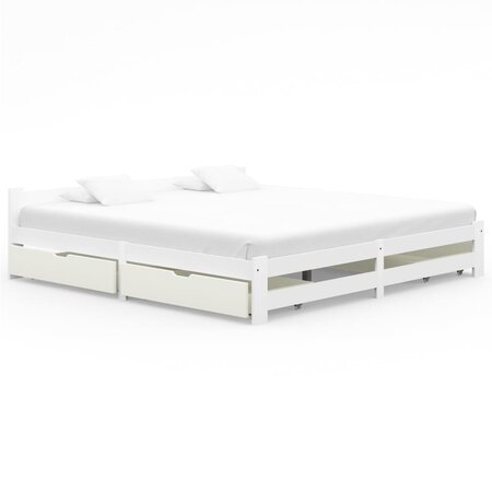 vidaXL Cadre de lit avec 4 tiroirs Blanc Bois de pin massif 200x200 cm