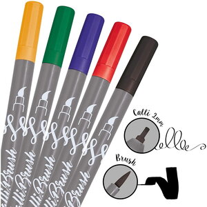 5 stylos-pinceaux 1 pointe de calligraphie et pointe pinceau - couleurs intenses