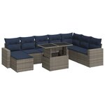 vidaXL Salon de jardin avec coussins 9 Pièces gris résine tressée acacia