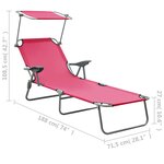 Vidaxl chaise longue avec auvent acier rose