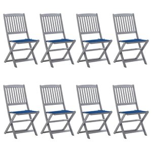 vidaXL Chaises pliables d'extérieur lot de 8 et coussins Bois d'acacia